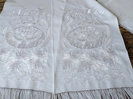 Рушник під коровай білим по білому Хлібосольний