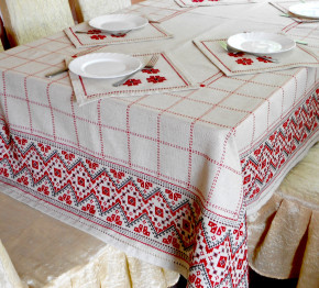 Комплект -Лляна вишита скатертина з серветками «Святкова»