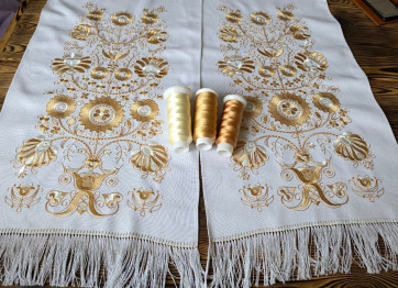 Золотистый свадебный рушник с вышивкой Дерева жизни - Золотой путь